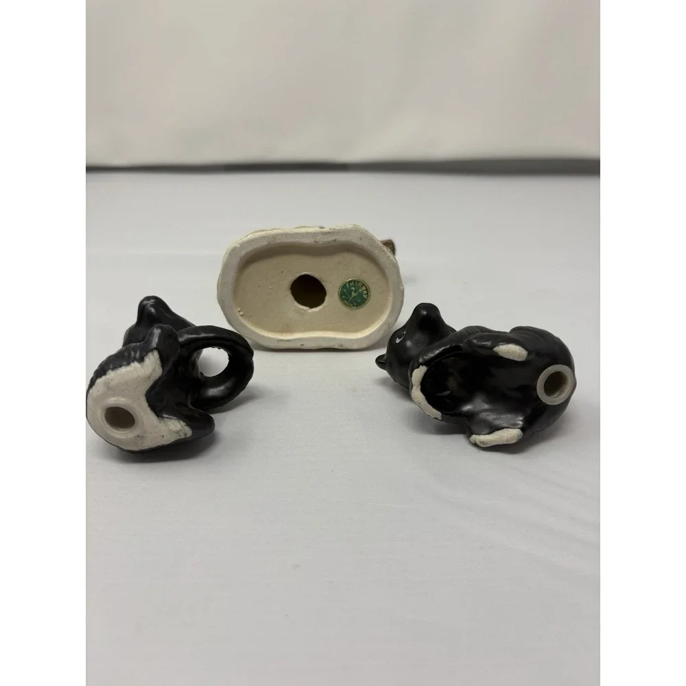 Vintage Japan Ceramic Black White Bear Cubs Hanging Tree Salt Pepper Shakers MCM